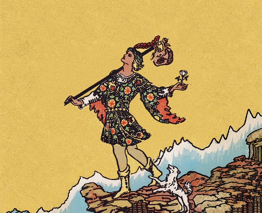 Der Narr aus dem Tarot auf gelbem Grund, Motiv von Das musikalische Tarot