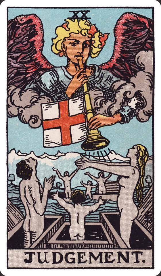 Tarotkarte XX Das Gericht aus dem Waite-Smith-Tarot, Illustration von Pamela Colman Smith