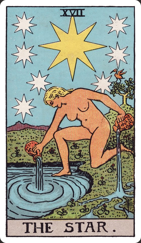 Tarotkarte XVII Der Stern aus dem Waite-Smith-Tarot, Illustration von Pamela Colman Smith
