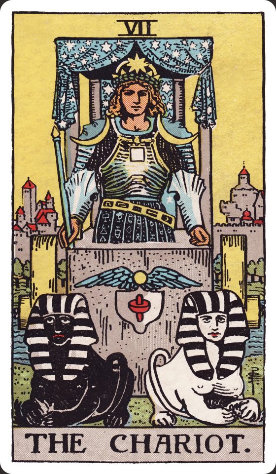 Tarotkarte VII Der Wagen aus dem Waite-Smith-Tarot, Illustration von Pamela Colman Smith