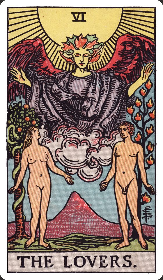 Tarotkarte VI Die Liebenden aus dem Waite-Smith-Tarot, Illustration von Pamela Colman Smith