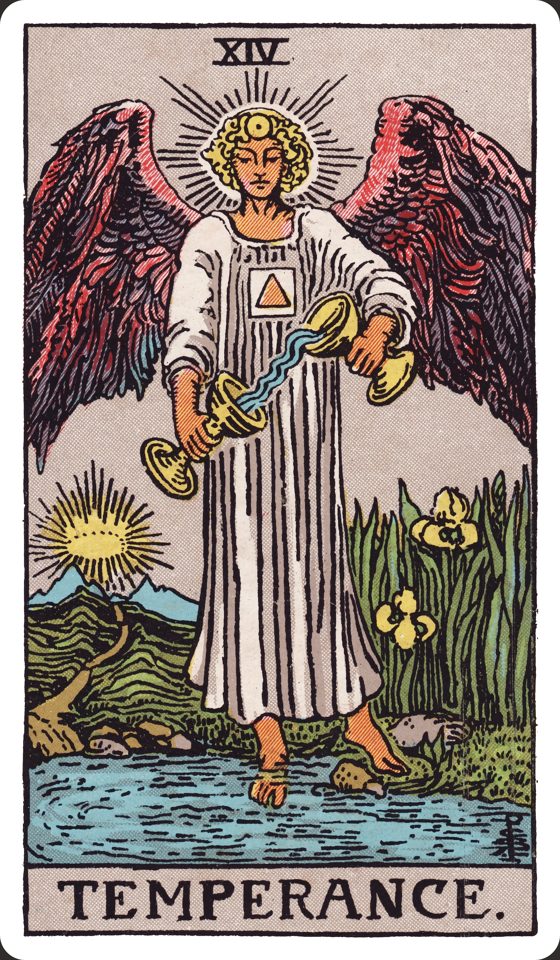 Tarotkarte XIV Die Mäßigkeit aus dem Waite-Smith-Tarot, Illustration von Pamela Colman Smith