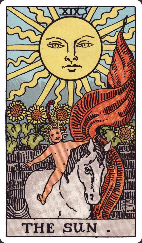 Tarotkarte XIX Die Sonne aus dem Waite-Smith-Tarot, Illustration von Pamela Colman Smith