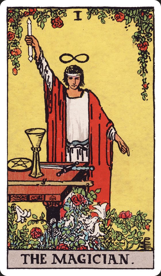 Tarotkarte I Der Magier aus dem Waite-Smith-Tarot, Illustration von Pamela Colman Smith