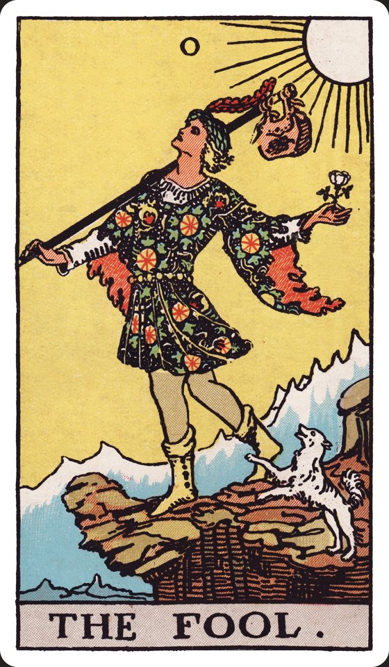 Tarotkarte 0 Der Narr aus dem Waite-Smith-Tarot, Illustration von Pamela Colman Smith